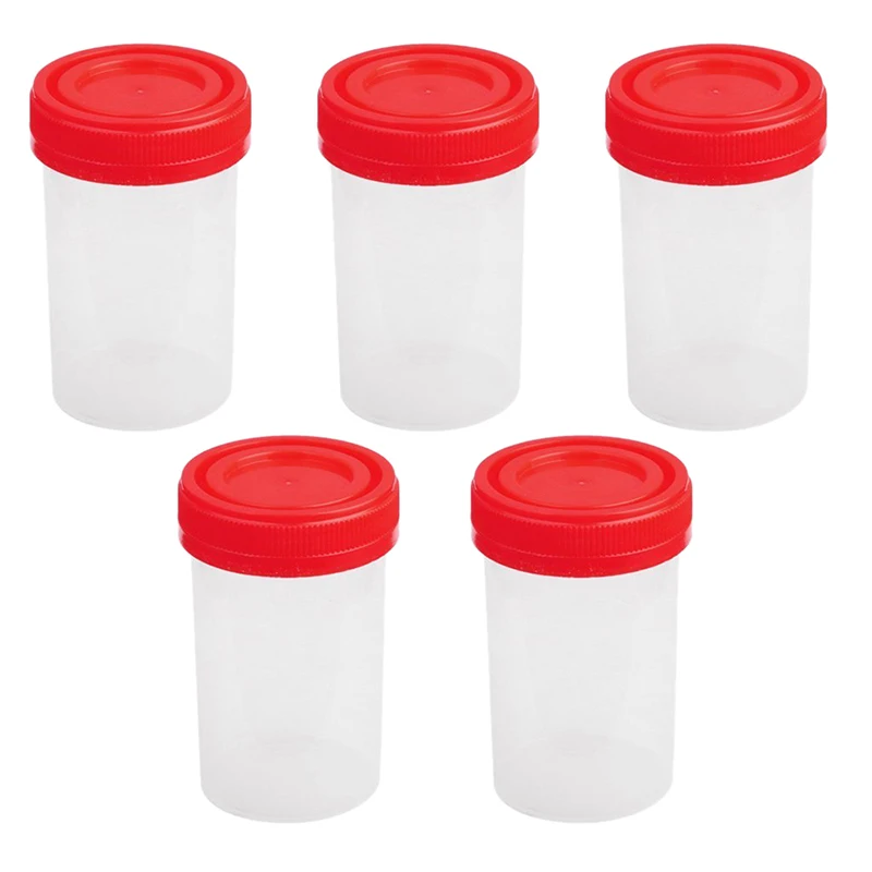 

5x 60ml Graduated Plastic Specimen Cup Recipient With Lid