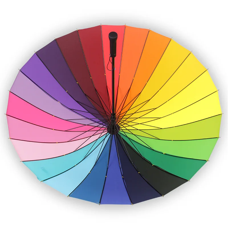 24-bone Rainbow Fashion Long Handle Straight Anti-Uv Sun/Rain Stick Umbrella Manual Big Parasol Umbrella Rain Women 50YS204