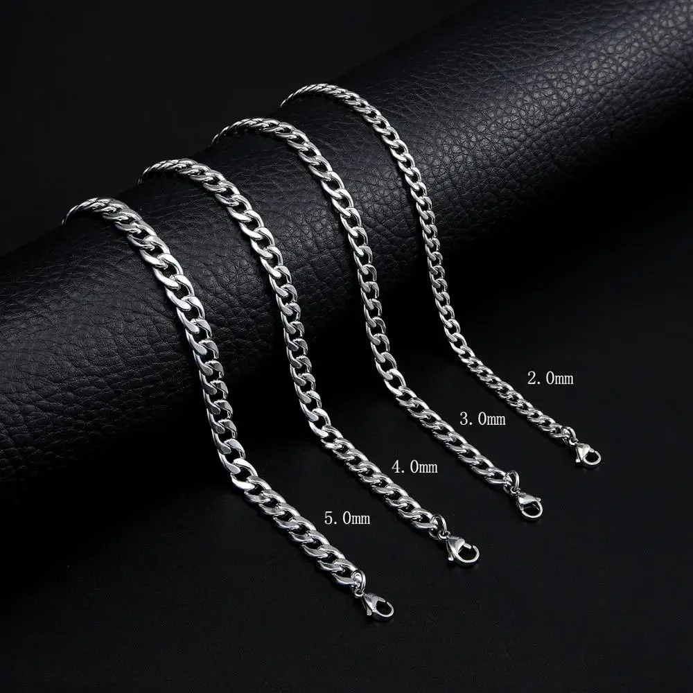 Punk Size 2-7mm Mens Curb Cuban Link Chain Stainless Steel Necklace Women Silver Color Male Jewelry Gifts Hiphop Boy