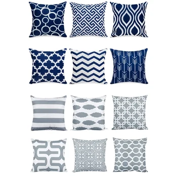 

6x Canvas Decorative Square Throw Pillow Cases 45cm x 45cm & 6 Pcs Geometric Pillowcase Cover Gray Waist Square