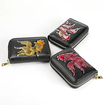 

HUGWISER Imposing Manner Leather Bag New Stereo Organ Retro Card Bag Women Wallet Business Card Bag Multi Card Coin Purse