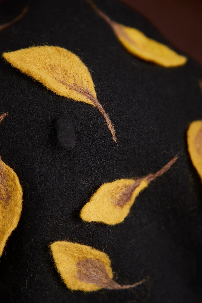 Ginkgo biloba, ручная работа, шерстяная осенняя и зимняя дикая черная шляпа, шляпа художника, творческие подарки - Цвет: Leaves