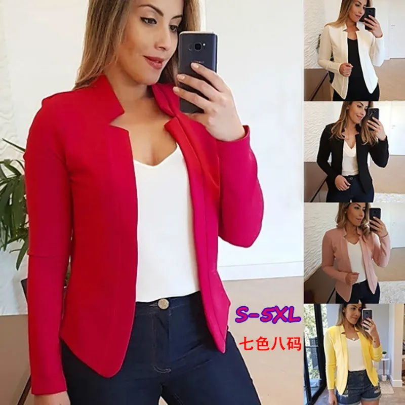 

Fall / winter 2020 fashion thin long sleeve open front casual suit Solid color cardigan jacket