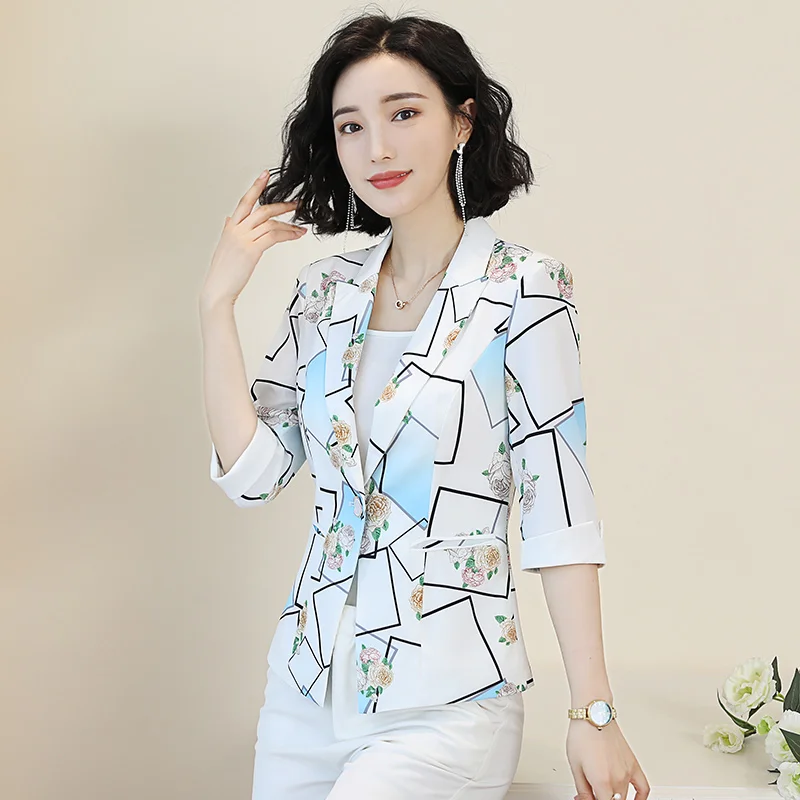

Autumn new fashion slim cropped sleeves printed small suit 2019 wild short jacket OL professional suit jacket