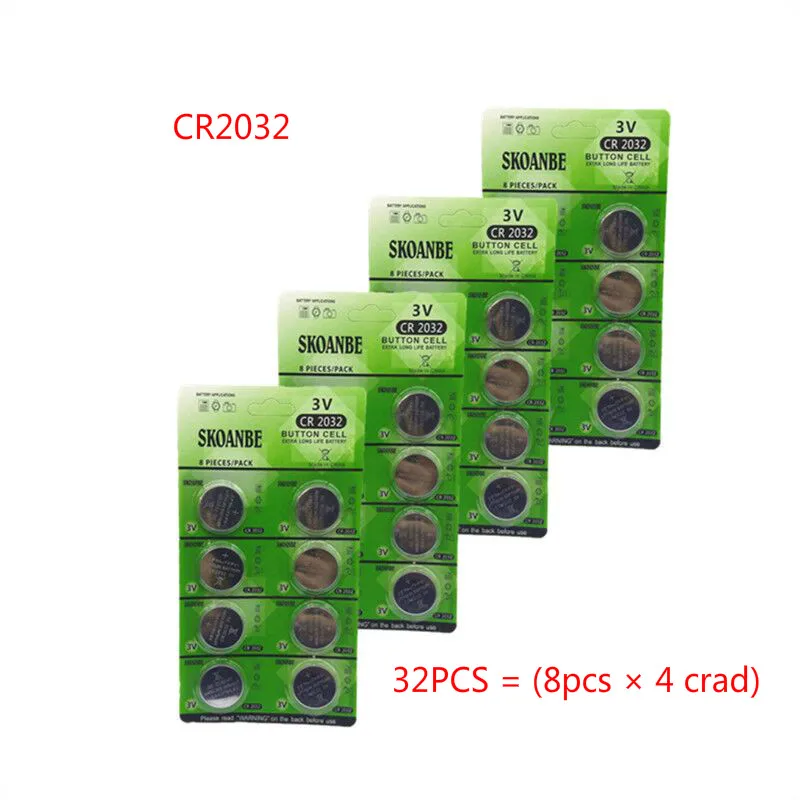 Зеленый CR2032 8pcs × 4 crad = 32PCS батареи 3V батареи для часов