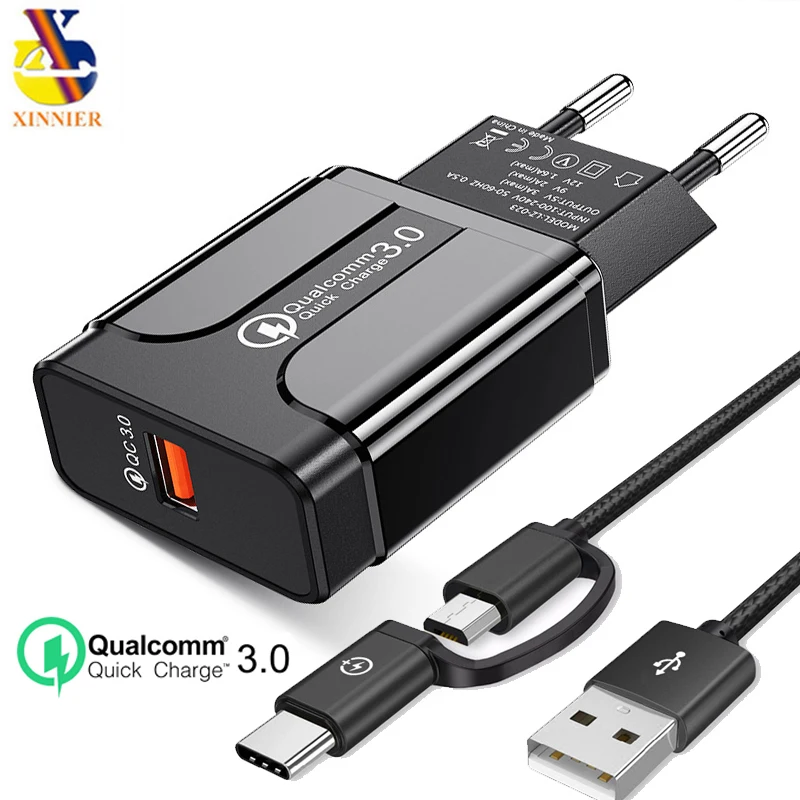 

18W Quick Charge 3.0 Qualcomm QC 3.0 4.0 Fast charger USB portable Charging Mobile Phone Charger cable For iPhone Samsung Xiaomi