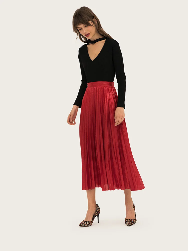New Fashion High Waist Bronzing Elastic Pleat Half-length Basic Autumn And Winter Bottoming Skirt Casual Female Long Skirt