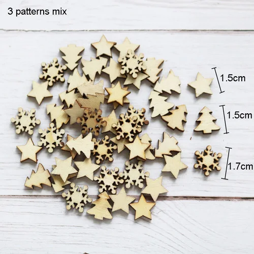 50pcs mix design 50 шт. с рождеством, мини-подвески, деревянные пуговицы, олень, снежинка, деревянная деталь, рождественский подарок, деревянные висячие украшения - Цвет: 50pcs mix design