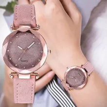 Reloj de pulsera romántico cielo estrellado informal para mujer, reloj de cuero de diseñador de diamantes de imitación para mujer, reloj sencillo para mujer, reloj Montre Femme 2019