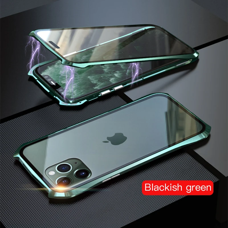 LUPHIE двусторонний стеклянный Магнитный чехол для iPhone 11 Pro Max стеклянный чехол Прозрачный чехол для iPhone 11 Pro Max магнитный металлический чехол s - Цвет: Green