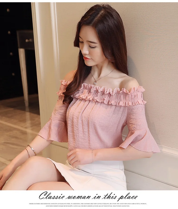 Nova verAo сексуальные blusas mulheres sOlidos Топы barra pescoCo с коротким рукавом blusas mulheres Топы roupas шифон Манга