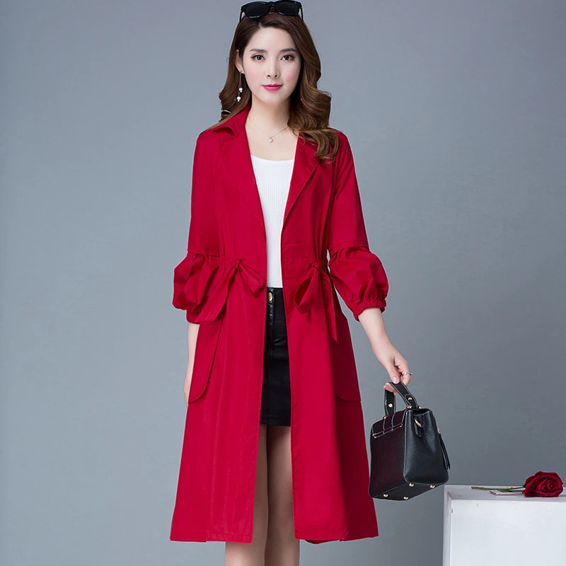 Female Plus size 5XL Coats Women Spring Autumn Long sleeve Solid color Windbreaker Coat Fashion Belt Slim Thin Trench coats