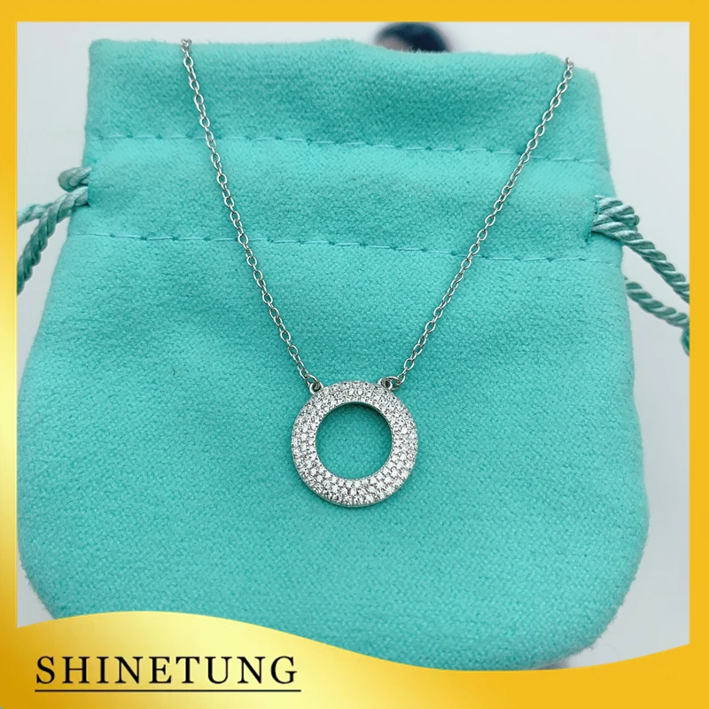 

1: 1 Original Model S925 Sterling Silver Necklace Classic Fashion Circle Zircon Pendant Necklace Ladies Jewelry Birthday Gift