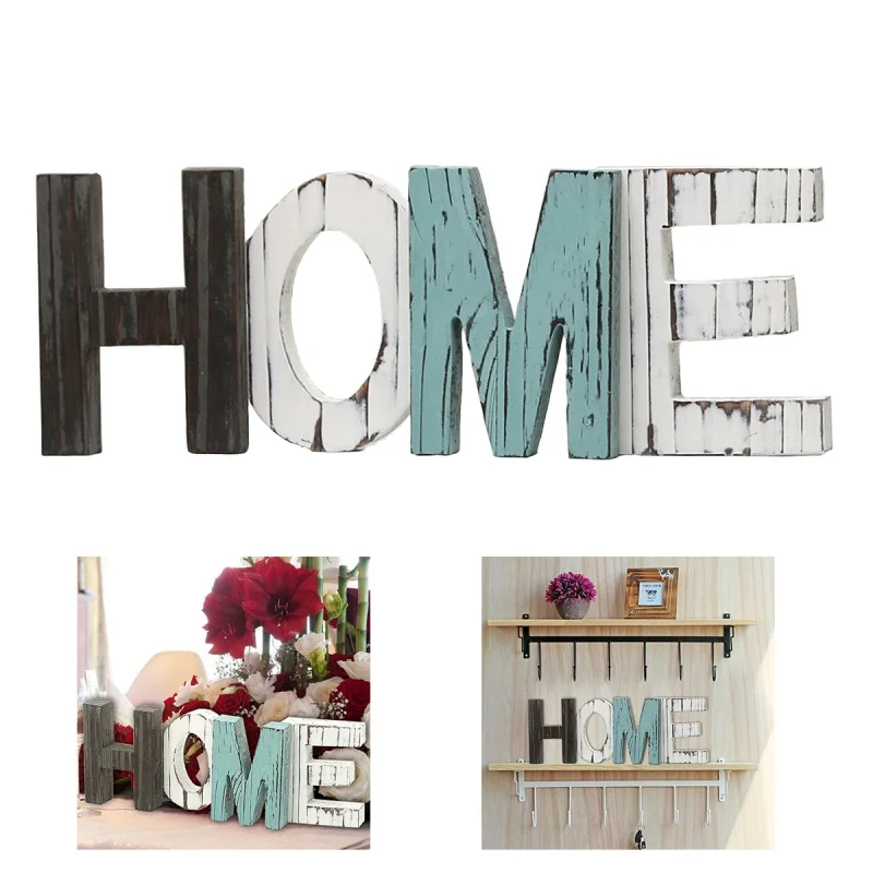 

Rustic Wood HOME Free Standing Wooden Cutout Letters Decorative Signs DIY Decors