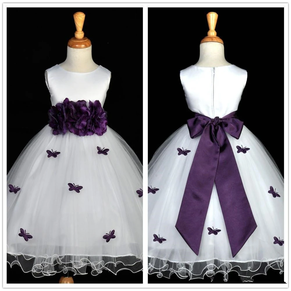 flower girl dresses with purple sash
