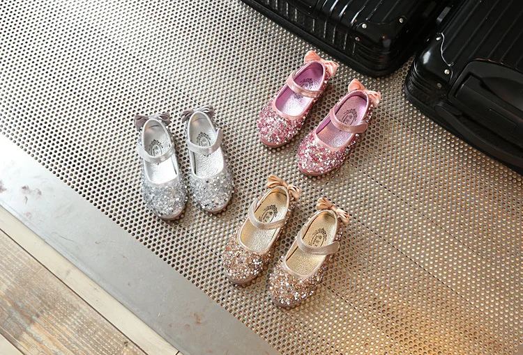 Children's Little Girls Glitter Sequins Gold Silver Princess Shoes For Toddler Baby Kids Wedding Party Mary Jane Dress Shoes New slippers for boy