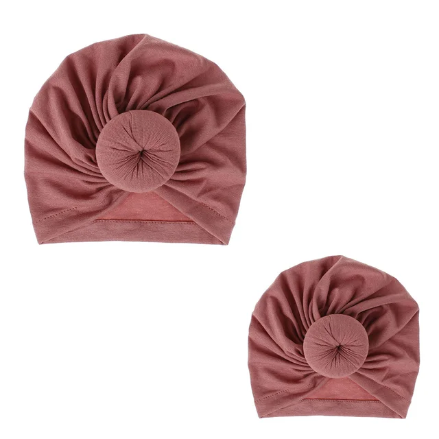 Fashion Mommy and Baby Cotton Round Ball Flower Hat Women Caps Girls Newborn Turban Knot Kids Adult Headwear Hair Accessories 2pcsmom and baby