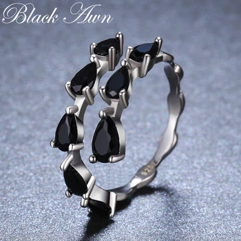 

2020 New bijoux Trendy 925 Sterling Silver Fine Jewelry Black Spinel Engagement Ring for Women Anillos Mujer G062