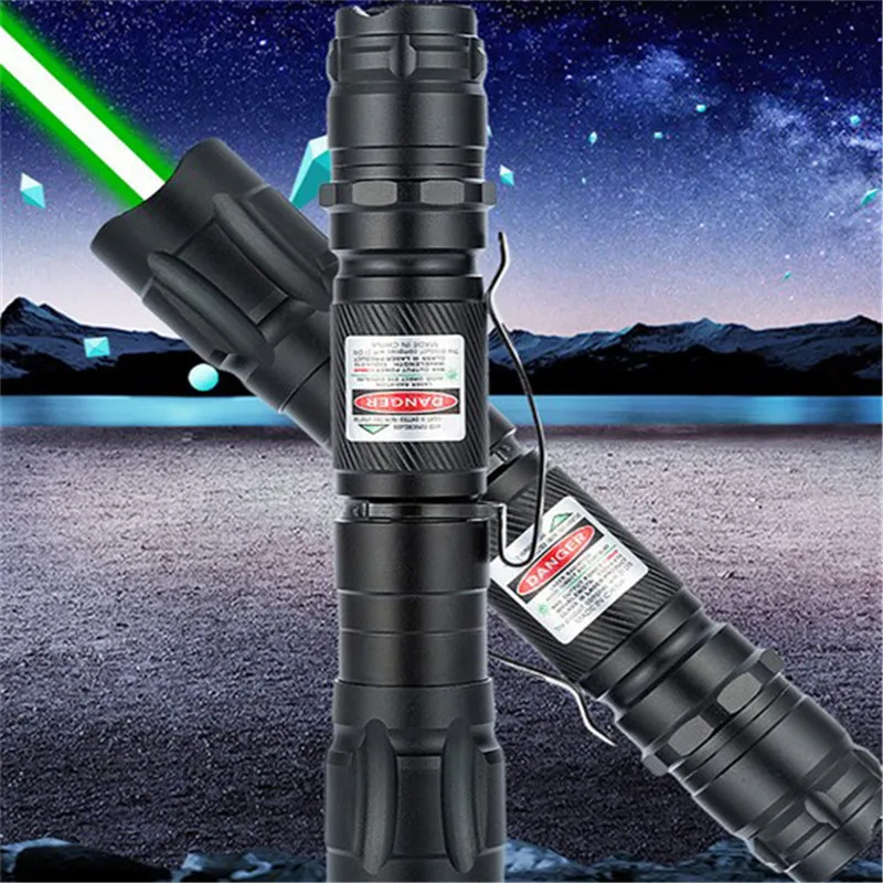 10000m High Power Clip 532nm Green Laser Pointer Multiple Pattern Focus