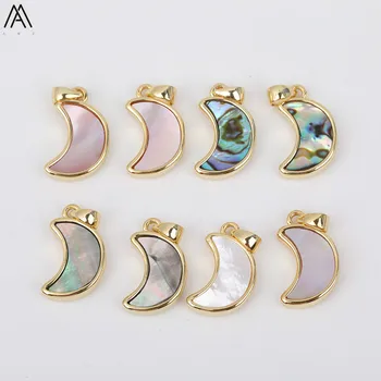 

5pcs/Lot Natural White Black Abalone Shell Crescent Moon Beads Charms Pendant Necklace For DIY Jewelry Findings Making HS-45AMH