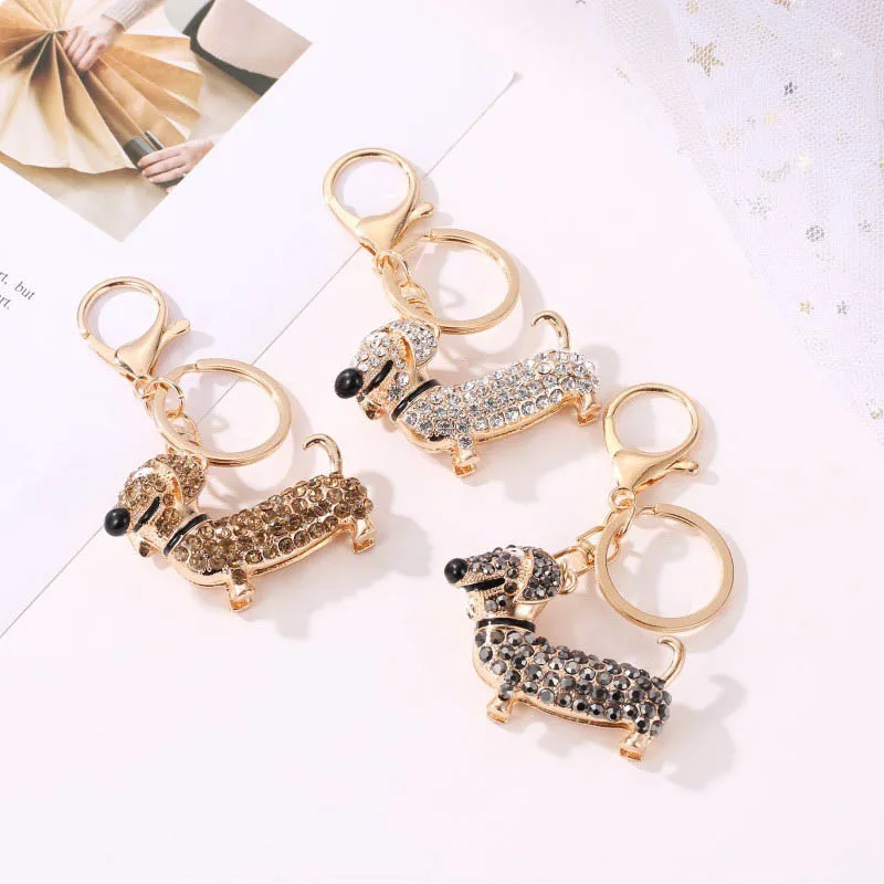 

Classic Rhinestone Dachshund Dog Keychain For Women Girl Gifts Bag Crystal Charm Pendant Keys Holder Keyring Jewelry