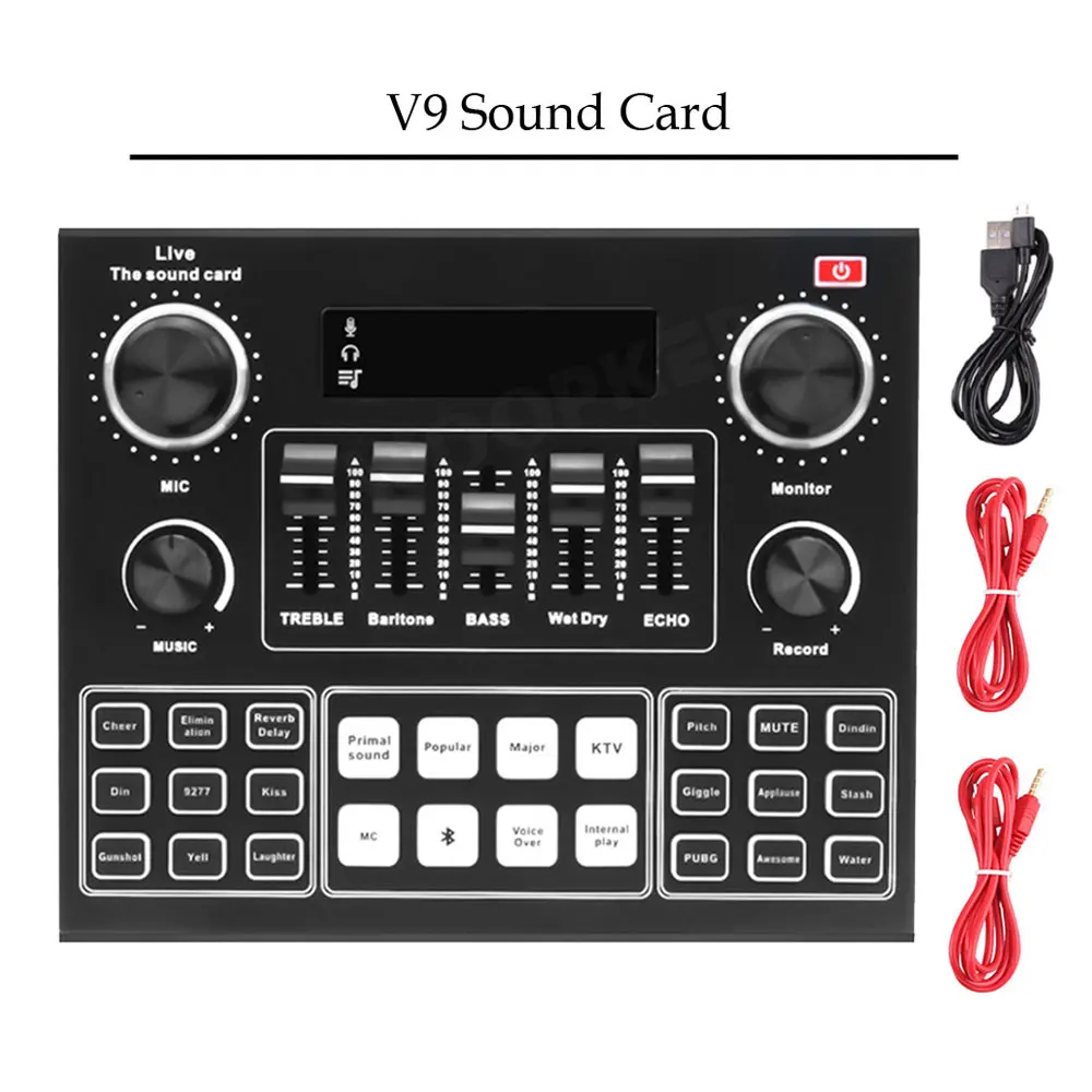 Condenser Microphone BM800 Mixer Kit with V9 Sound Card Audio Podcaster External Streamer Live Broadcast for PC Phone Computer 