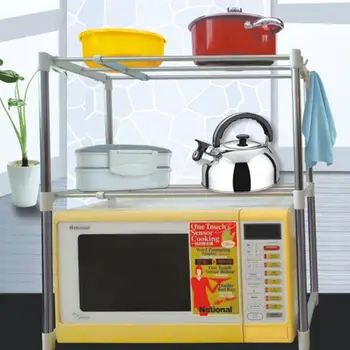 

Household Stainless Steel Adjustable Multifunctional Microwave Oven Shelf Rack Standing Type Double Kitchen Storage Holders