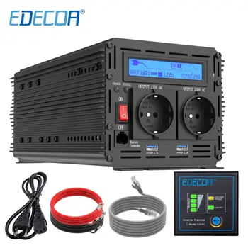 Inversor/cargador de Onda Sinusoidal pura, control remoto y pantalla LCD, 1500W, 3000W, 220V, DC 12V AC 230V función SAI/UPS con USB de 5V 2.1A 1