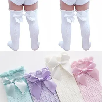 

Baby Girls Soft Knee High Long Stockings Cotton Casual Warm Bowknot Stockings 28cm 38cm