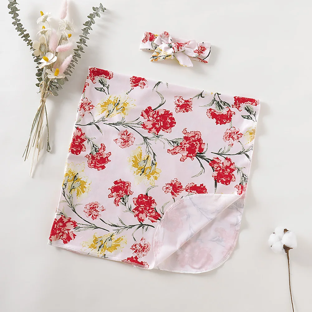 Детская постельная Одежда Горячая для малышей, с цветочным узором пеленать для завёртывания для пеленания спальный мешок повязка на голову набор хлопчатобумажное одеяльце