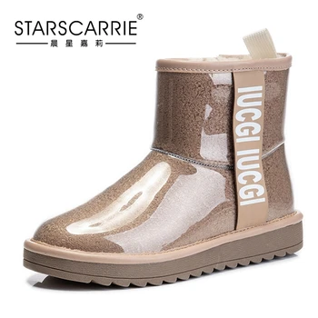 

Women's Plush thickened short tube cotton boots 2020 casual winter leather real fur lined ankle snow for warm shoes waterproof