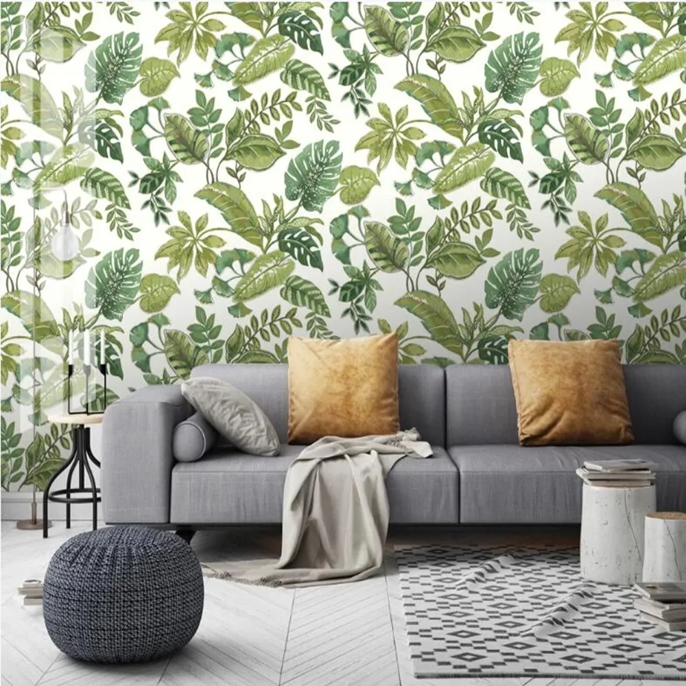 milofi custom large wallpaper mural abstract hand painted tropical rain forest plant living room bedroom TV background wall |