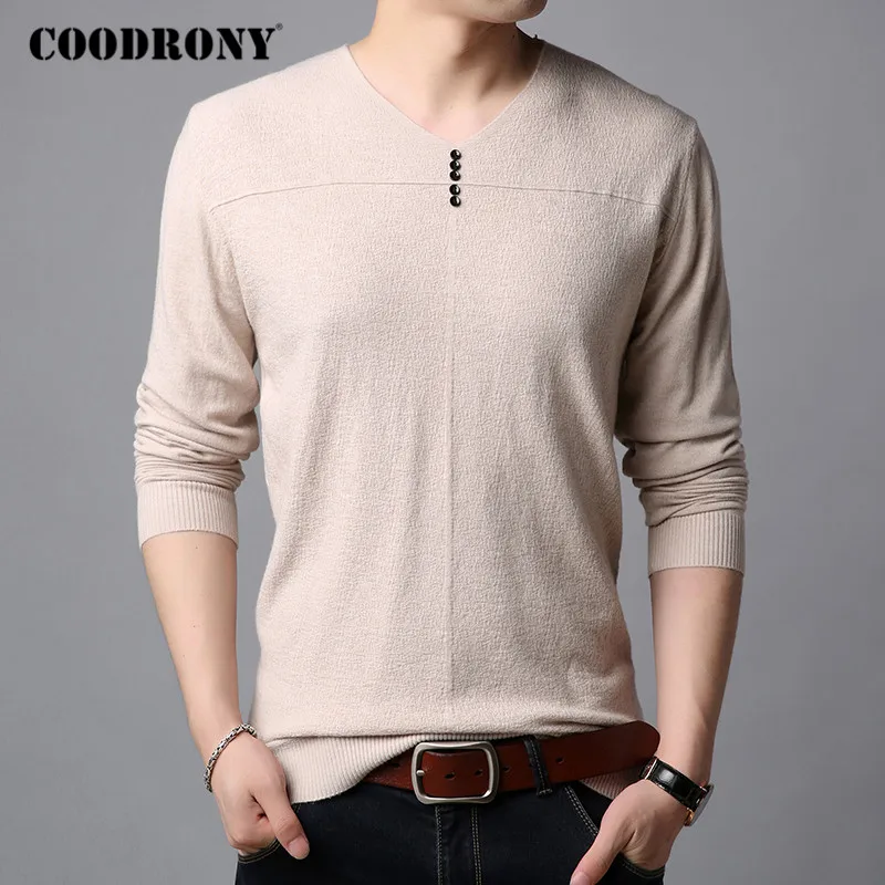 

COODRONY Brand Sweater Men Clothing 2020 Autumn Winter Casual Button V-Neck Pull Homme Warm Pullover Men Cotton Kintwear C1158