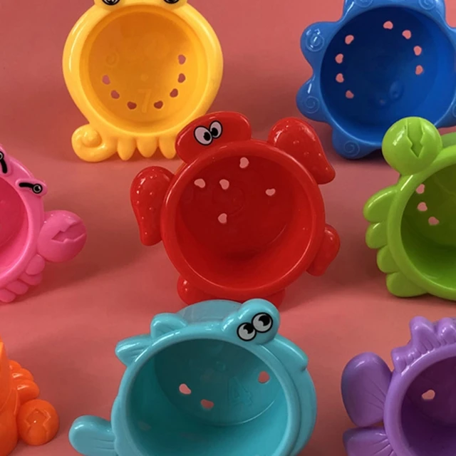 Multiple-color Baby Bath Waterproof Toys Cute Fishes with Eight Cups for New Toddler Shower Bathing Sensory Development 5