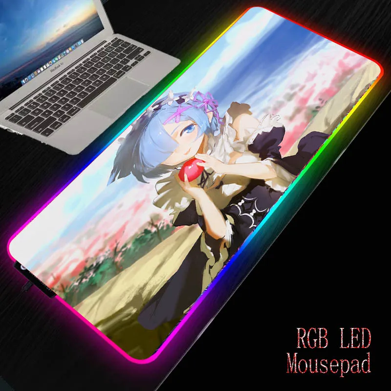 

MRGBESTRGB Anime Girl Re Zero RGB Gaming Large Mouse Pad Soft LED Backlit Computer Mousepad for Gamer Office PC Desk Mat XXL