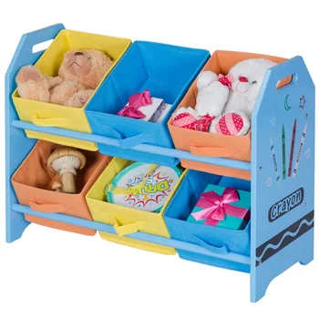 

Kid's Multi-Color Toy Storage Organizer with 6 Bins Durable Premium MDF Fun and Colorful Crayon Themed Design HW56665