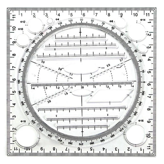 Ciieeo 3Pcs 360 Transferidor Modelo De Círculo Multifuncional Réguas De  Medição De Geometria Modelos De Desenho Estênceis Régua De Desenho