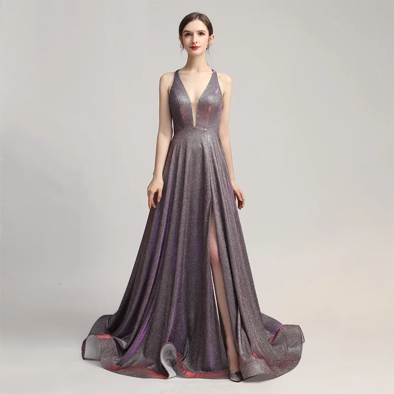 

Hot Sexy Deep V Enck Split Joint Prom Dresses Sleeveless Bandage Backless Sweep Train 2019