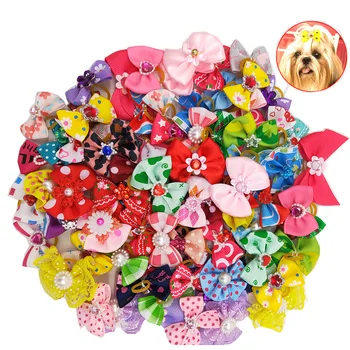 

100pcs/lot Big sale Pet Dog Hair Tie Dog Bow with Elastic Rubber Band Pet dog puppy Hair Accessories Grooming Bows GY212