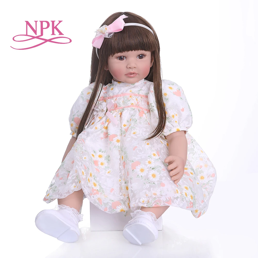 

NPK 60CM reborn toddler girl doll beautiful princess with long brown hair doll toy Christmas Gift high quality collectible doll