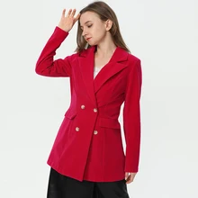 EnterKey 2022 New Fashion Slim Red Women Blazer Autumn Spring Four Buttons Female Long Workplace Suit Jacket Full Sleeve Outwear
