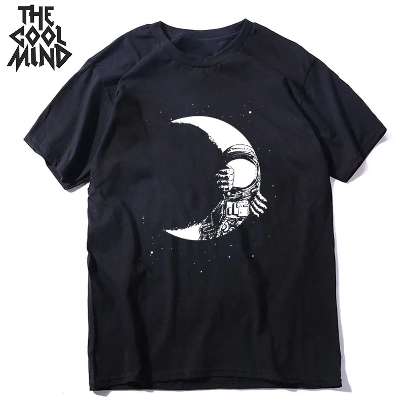 COOLMIND 100% cotton short sleeve cool moon print men T shirt casual loose men Tshirt o-neck t-shirt cool men tee shirts mo0166