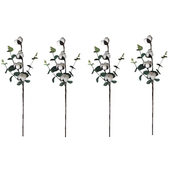 

Artificial Flower Natural Dry Cotton Branch Cotton Decoration Eucalyptus Leaf Plant Flower Arrangement (4 Cotton)