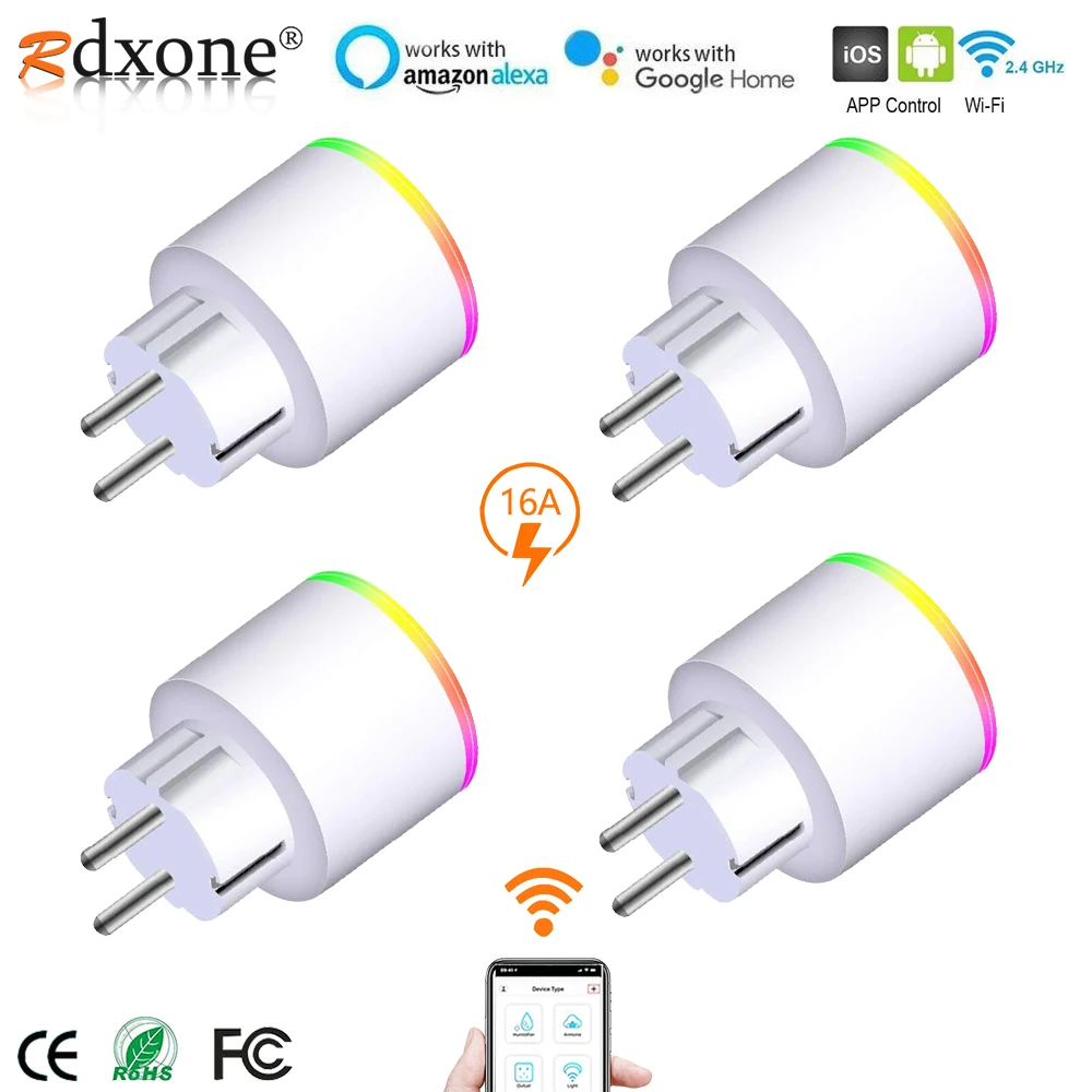 

Wifi Smart Plug 16A EU RGB wifi Socket with Power Monitor, wifi wireless Smart Socket Outlet with Google Home Alexa Voice Contro