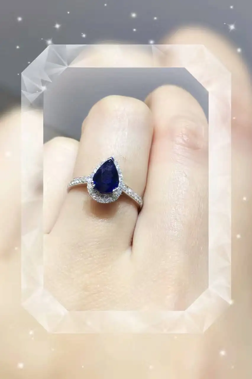 18K золото 1.118ct натуральный сапфир женское кольцо с 0.256ct Бриллиантовая установка Новое изысканное украшение на свадьбу обручальное кольцо