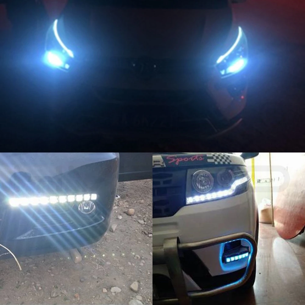 Hviero DRL Daytime Running Lights 6LED Red Blue Green White Waterproof Bright Flexible Driving Fog Bulb Warning Lamp DC 12V Auto Led