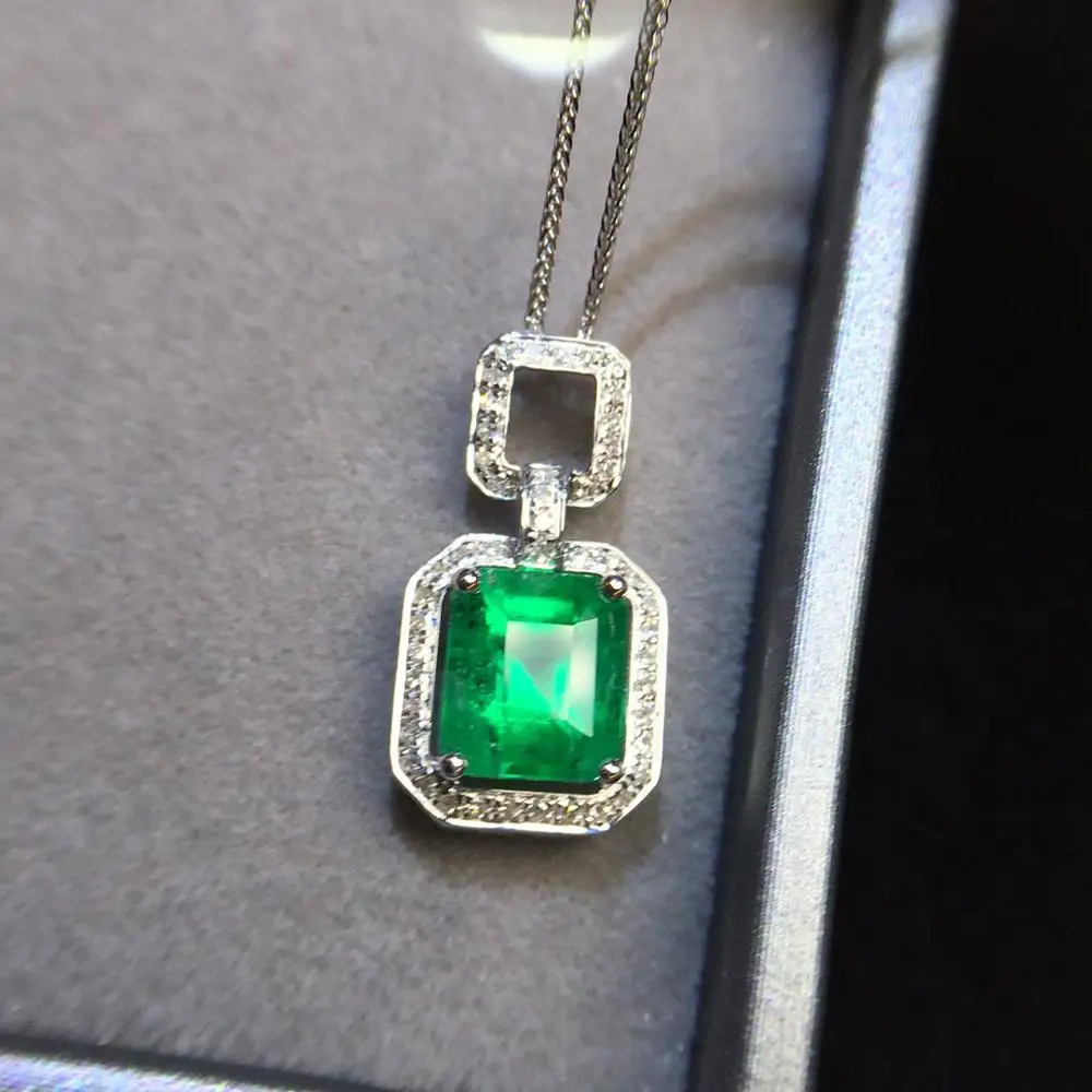 Fine Jewelry Certificate Real 18K White Gold AU750 Natural Green Emerald 1.72ct Gemstones Pendants for Women Necklace | Украшения и