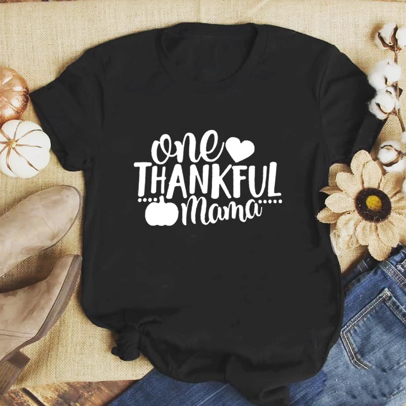 

ONE THANKFUL MAMA T-shirt Halloween Pumpkin Thanksgiving Days Gift for Mom Graphic Slogan Fashion Casual Tumblr Grunge Tee Shirt