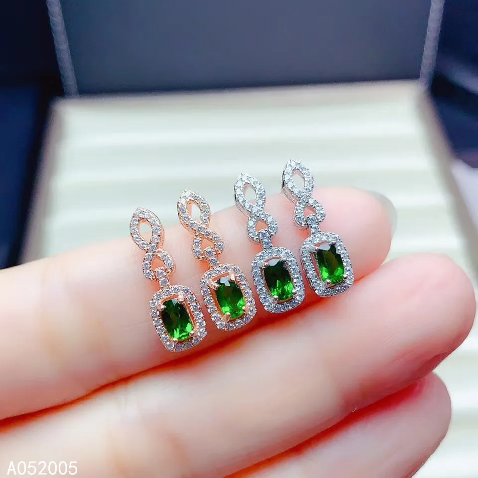 

KJJEAXCMY Fine Jewelry 925 sterling silver inlaid natural diopside female earrings Ear Studs vintage support detection