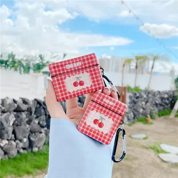 

Cute Frame Plaid Cherry Soft Cover for Apple Airpods Case for Airpods Pro Cases Silicone Earphone Case for Air pod 2 3 cover IMD